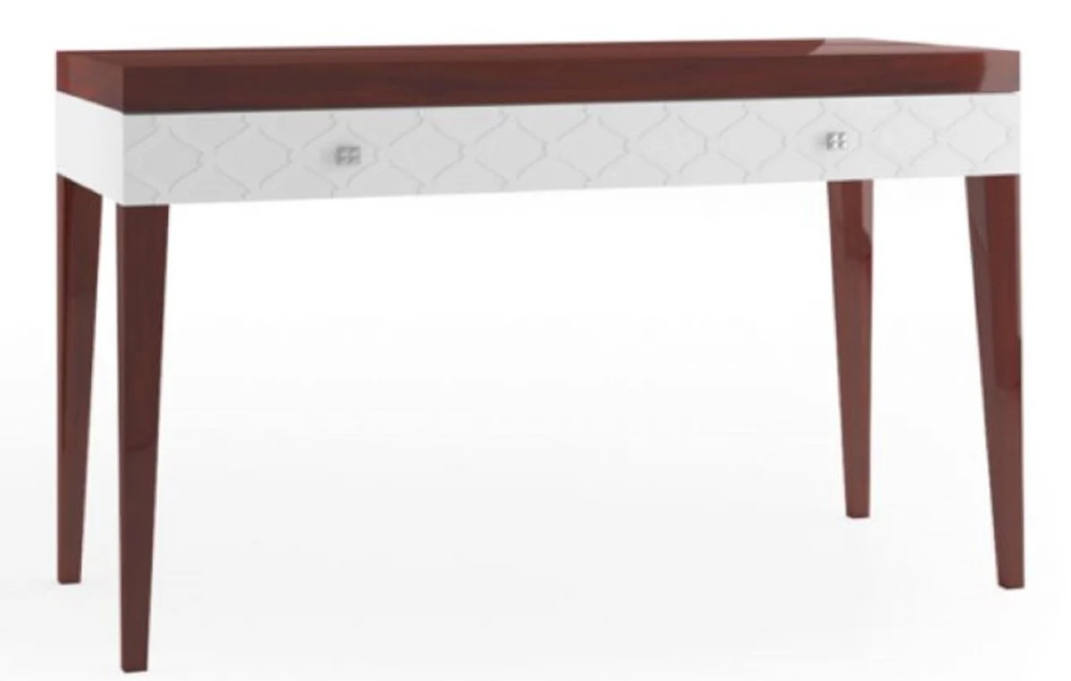 Casa Padrino mesa consola de lujo con cajón marrón brillante / blanco 111,2 x 45 x H. 83 cm - Muebles de Lujo
