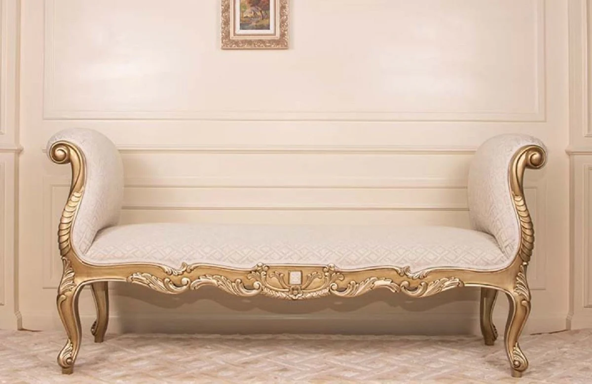 Casa Padrino banco barroco de lujo blanco / oro 175 cm - Muebles barrocos - Hecho en Italia