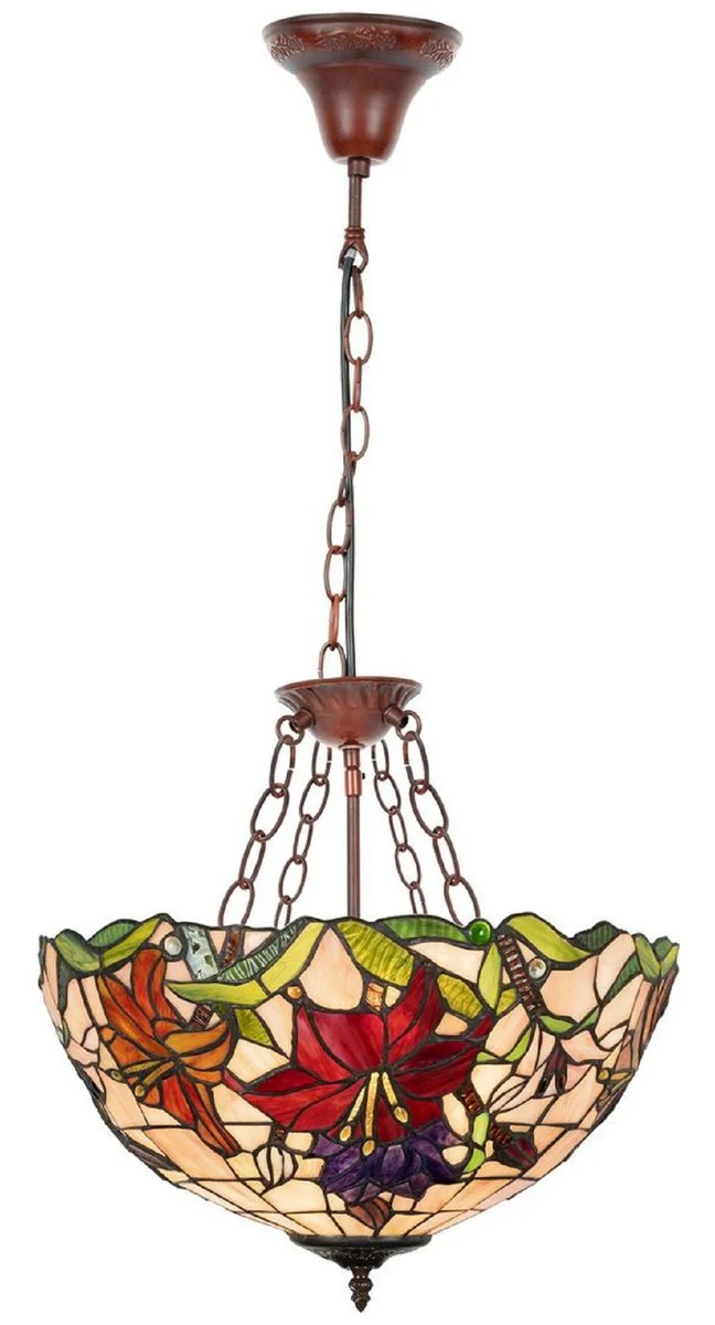 Casa Padrino lámpara colgante Tiffany de lujo multicolor / marrón Ø 40 x A. 85 cm - Lámpara colgante Art Deco Tiffany - Lámpara colgante de salón - Lámpara colgante decorativa - Luces Tiffany