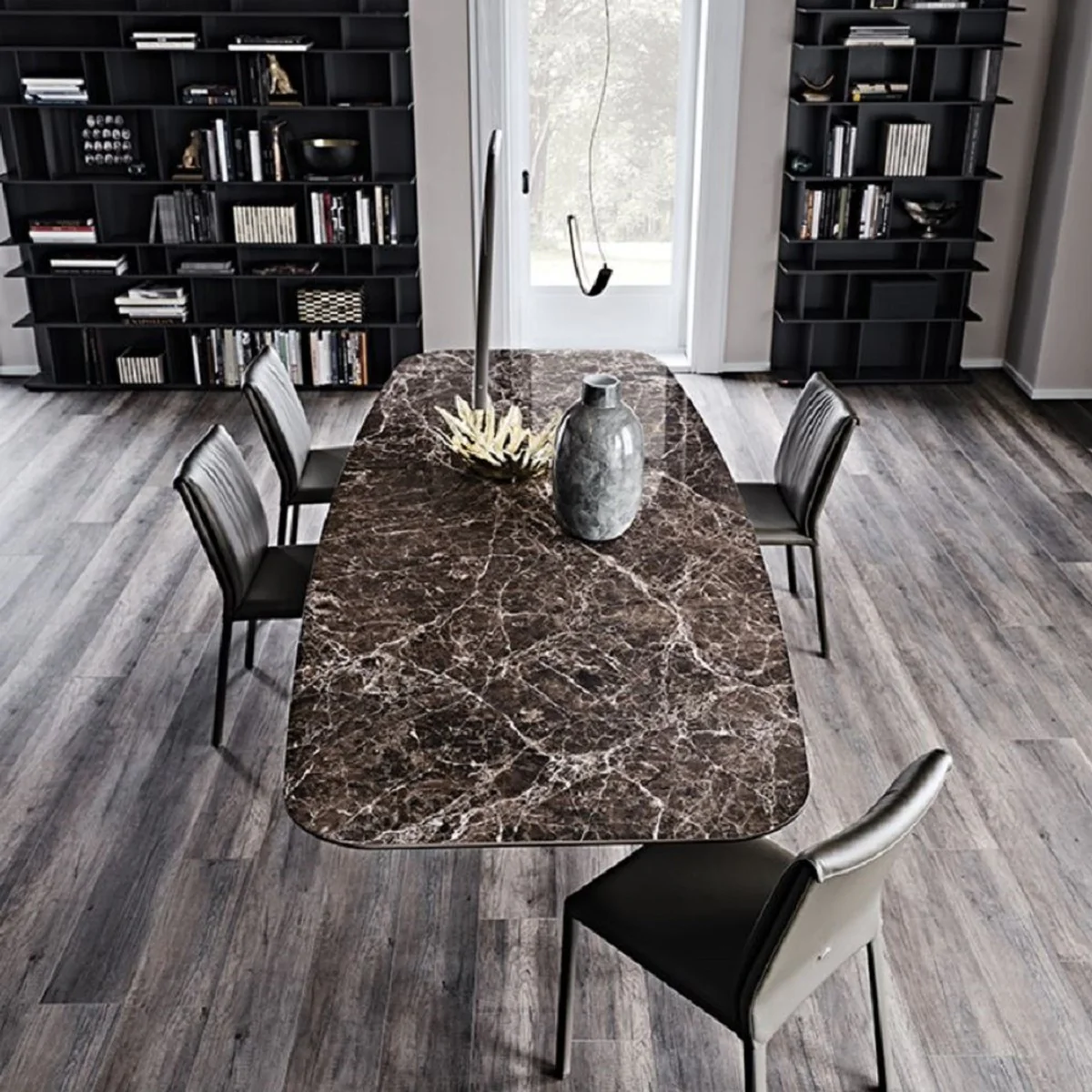 Casa Padrino mesa de comedor de lujo negro / negro 300 x 120 x A. 75 cm - Mesa de comedor con tablero de cer¨¢mica - Muebles de comedor modernos - Calidad de lujo - Hecho en Italia