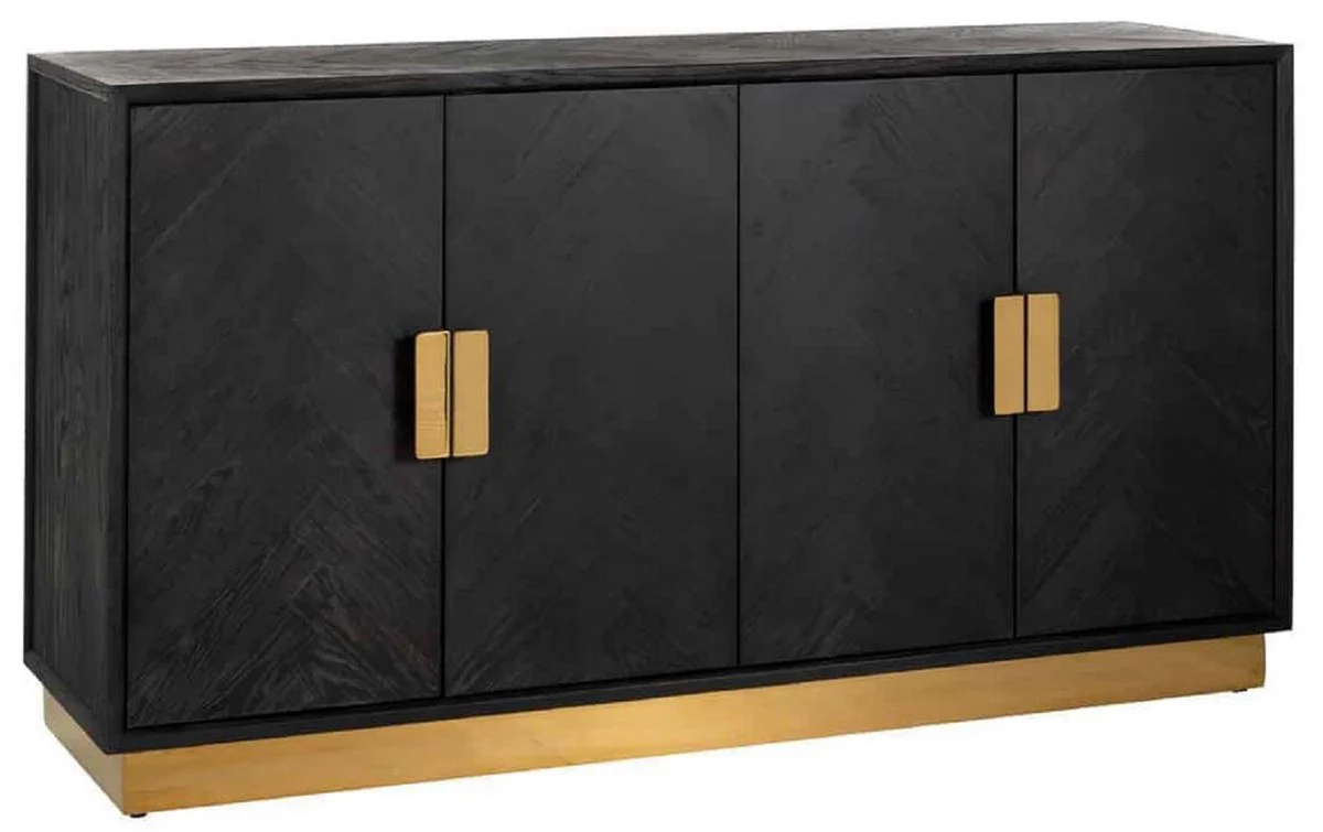 Casa Padrino aparador de lujo negro / oro 160 x 45 x A. 86 cm - Mueble de madera maciza con 4 puertas - Muebles de sal¨®n - Muebles de hotel - Colecci¨®n de Lujo