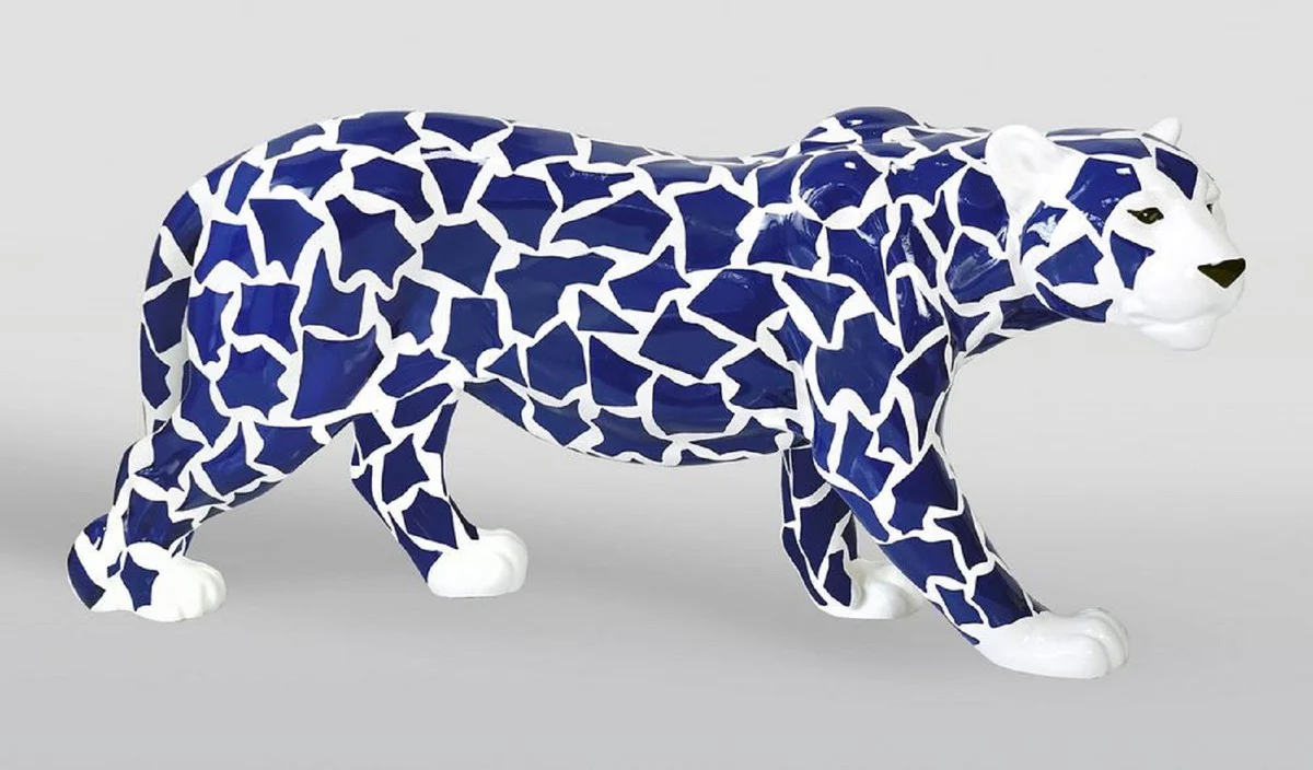 Casa Padrino escultura decorativa XXL pantera blanco / azul 160 x A. 72 cm