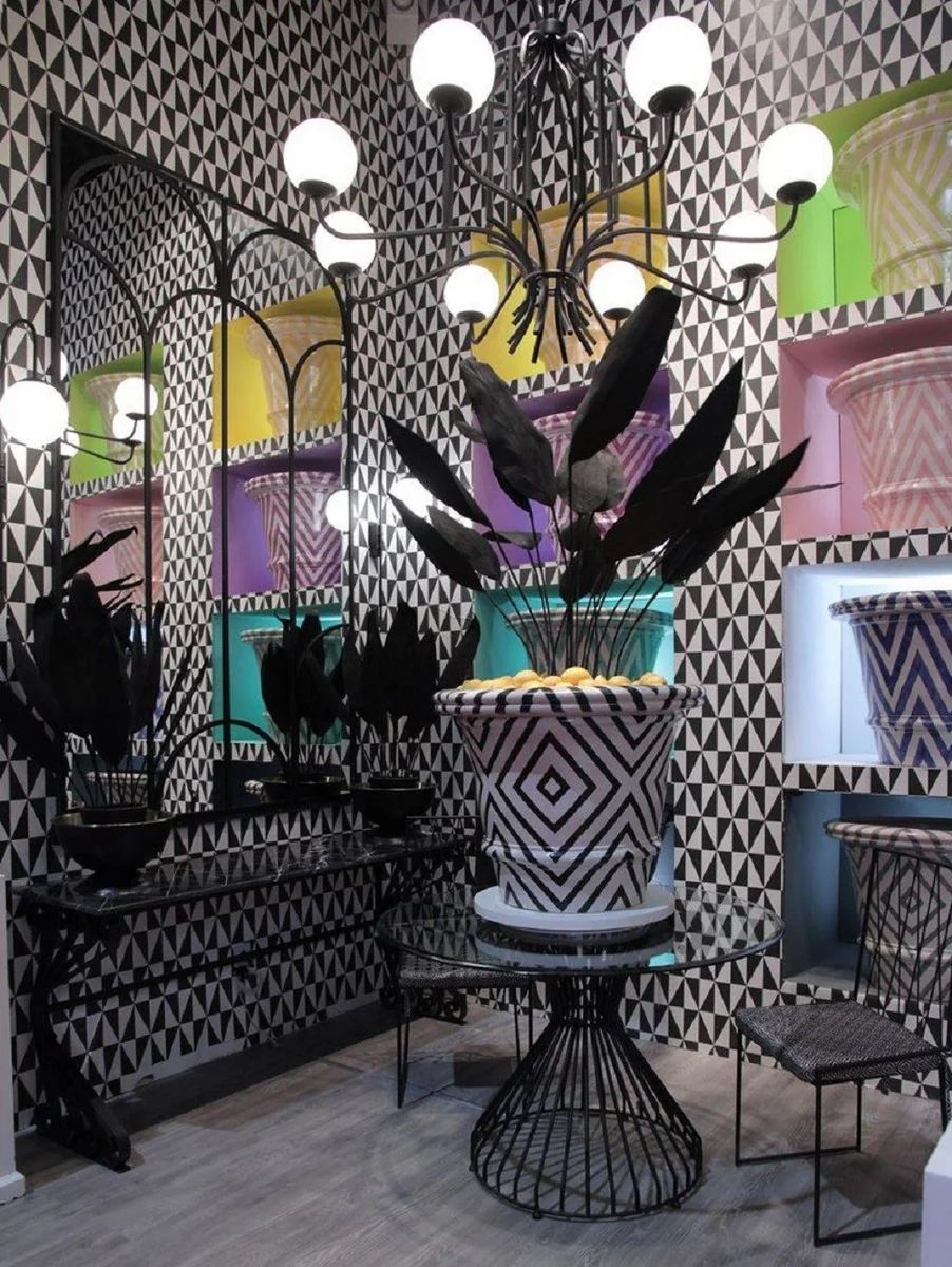 Casa Padrino consola Art Nouveau de lujo negro 200 x 60 x A. 84 cm - Consola noble con tablero de m¨¢rmol y estructura de hierro forjado hecho a manol - Muebles de Jard¨ªn de Patio de Sala de Estar