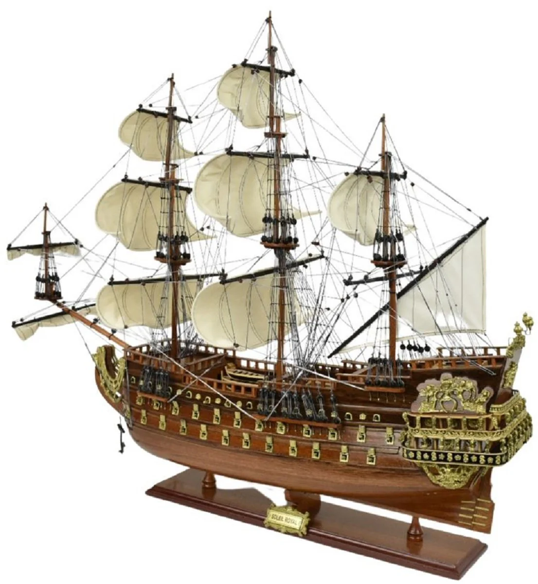 Casa Padrino buque insignia Soleil Royal marrón 95 x 29 x A. 90 cm - Barco decorativo hecho a mano - Barco de madera - Velero - Barco de guerra - Maqueta de barco - Accesorios decorativos