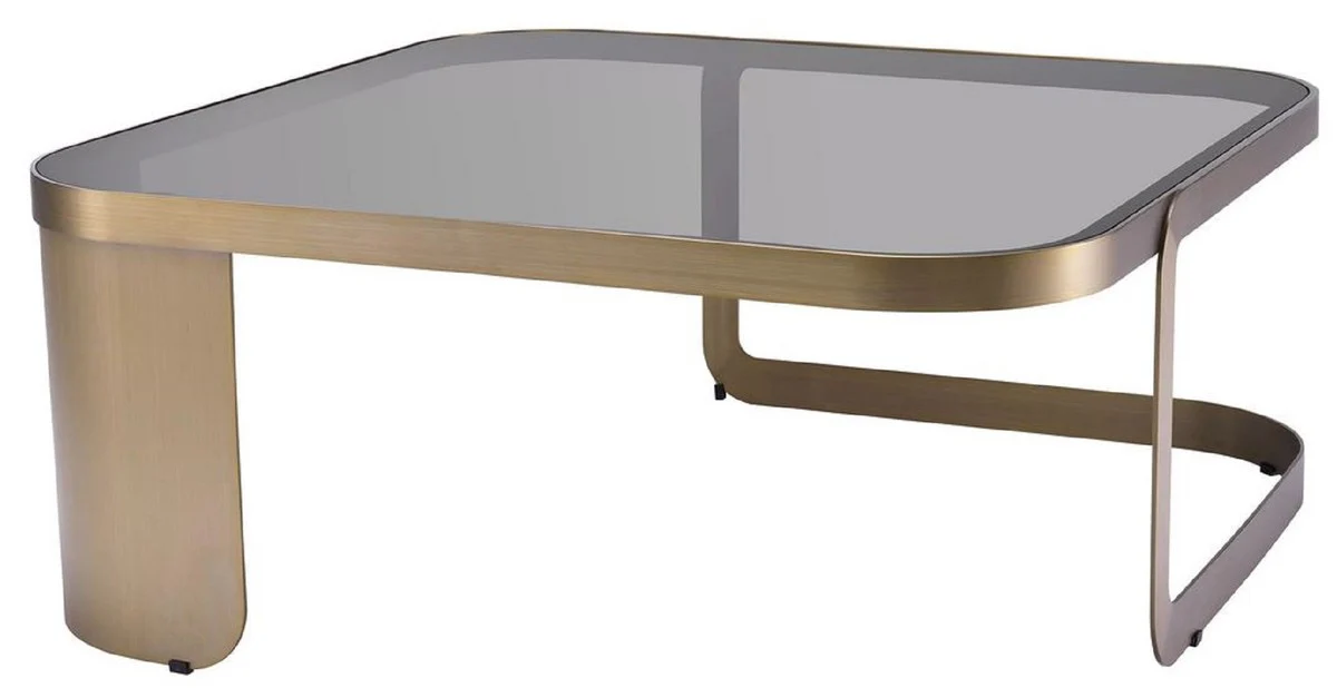 Casa Padrino mesa de centro de lujo lat¨®n / gris 90,5 x 90,5 x A. 38,5 cm - Mesa de sal¨®n de acero inoxidable con tapa de vidrio - Muebles de Sal¨®n - Muebles de Lujo