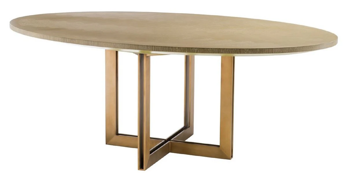 Casa Padrino mesa de comedor de lujo naturaleza / lat¨®n 200 x 120 x H. 76 cm - Mesa de Cocina Ovalada - Muebles de Comedor de Lujo