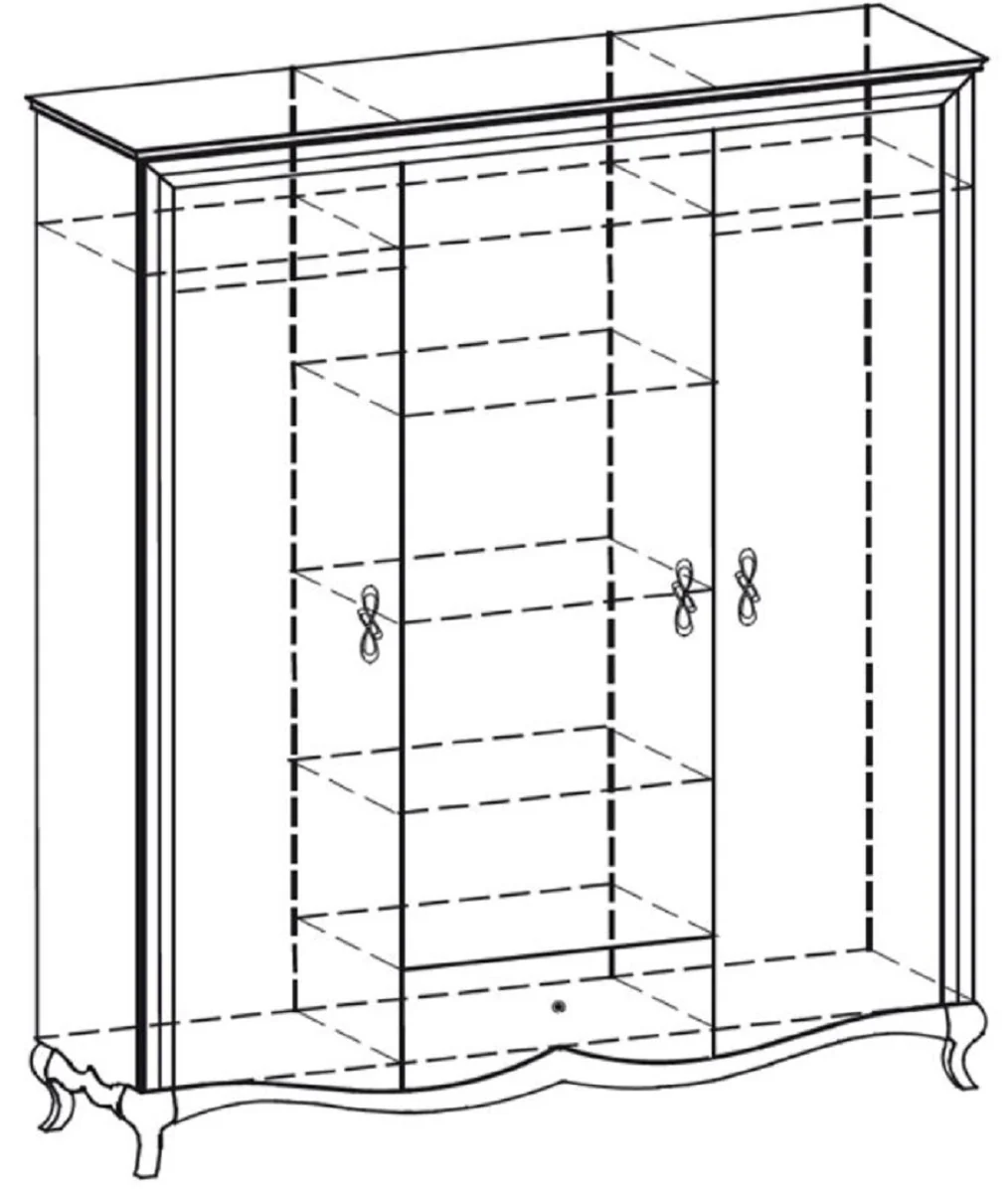 Casa Padrino armario de dormitorio Art Nouveau de lujo blanco alto brillo / marr¨®n 164,2 x 62,5 x A. 209,5 cm - Armario de madera maciza con espejo con 3 puertas y caj¨®n - Muebles de Dormitorio