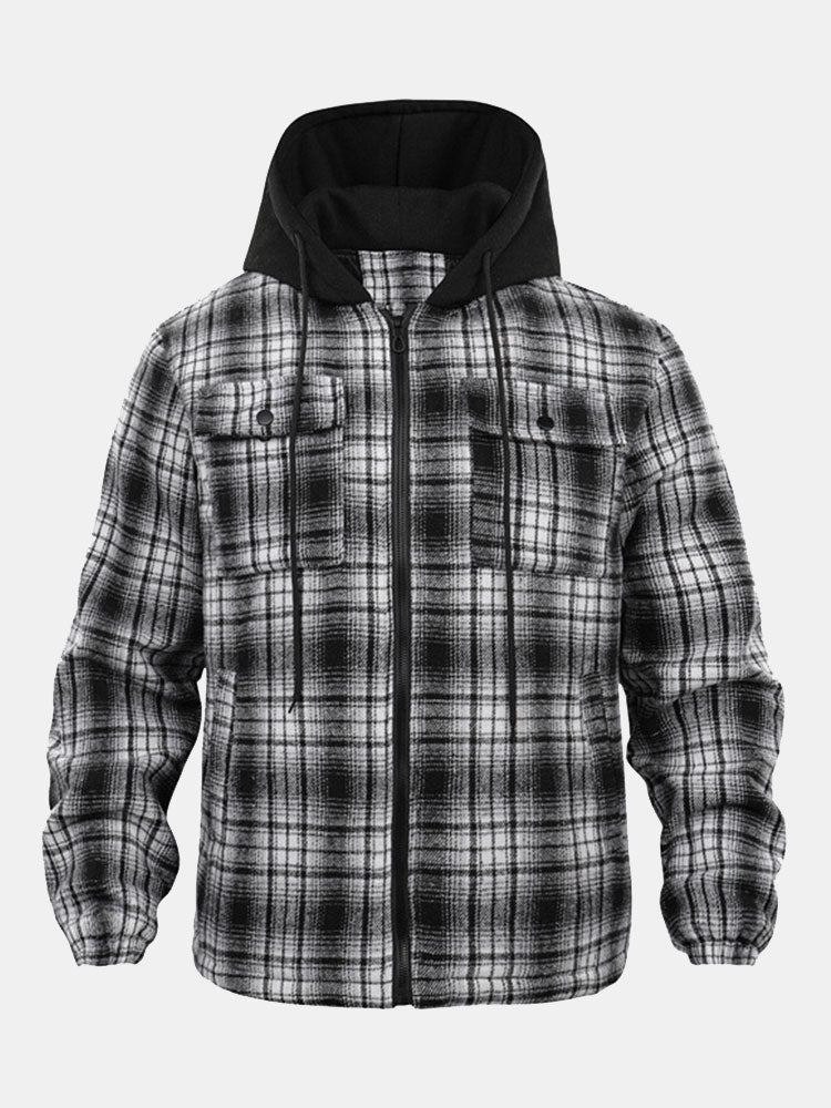 Quilted Lined Flannel Hooded Plaid Coat