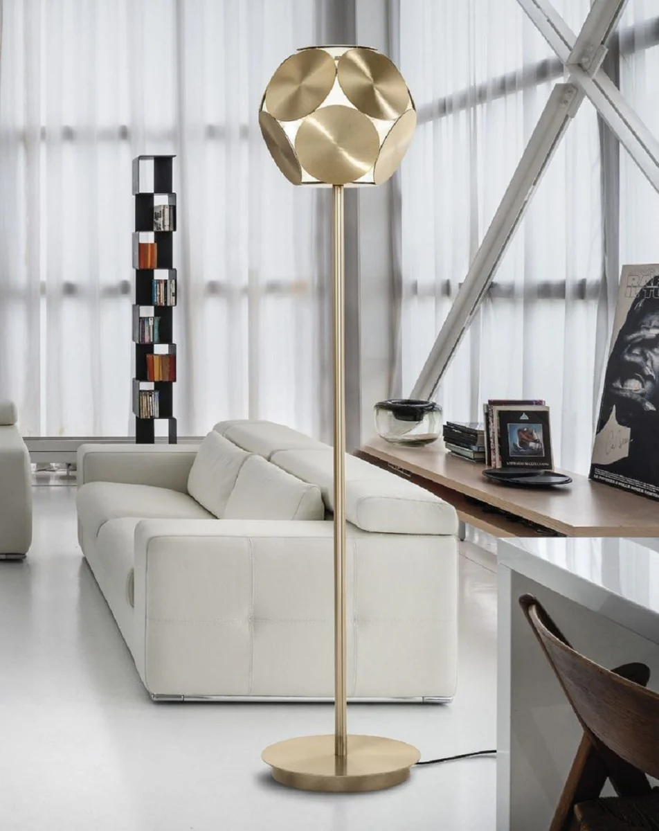 Casa Padrino lámpara de pie LED de lujo latón Ø 35 x A. 160 cm - Lámpara de pie LED redonda regulable - Lámparas de pie de lujo - Calidad de lujo - Hecho en Italia