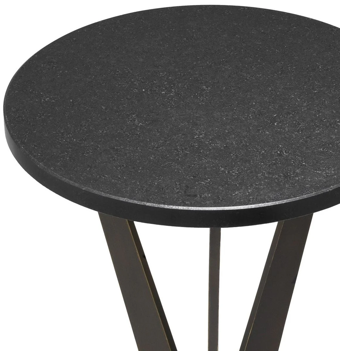 Casa Padrino mesa auxiliar de lujo negro / bronce ? 30,5 x A. 52 cm - Mesa redonda con tapa de granito y patas de metal - Muebles de sal¨®n - Muebles de Lujo