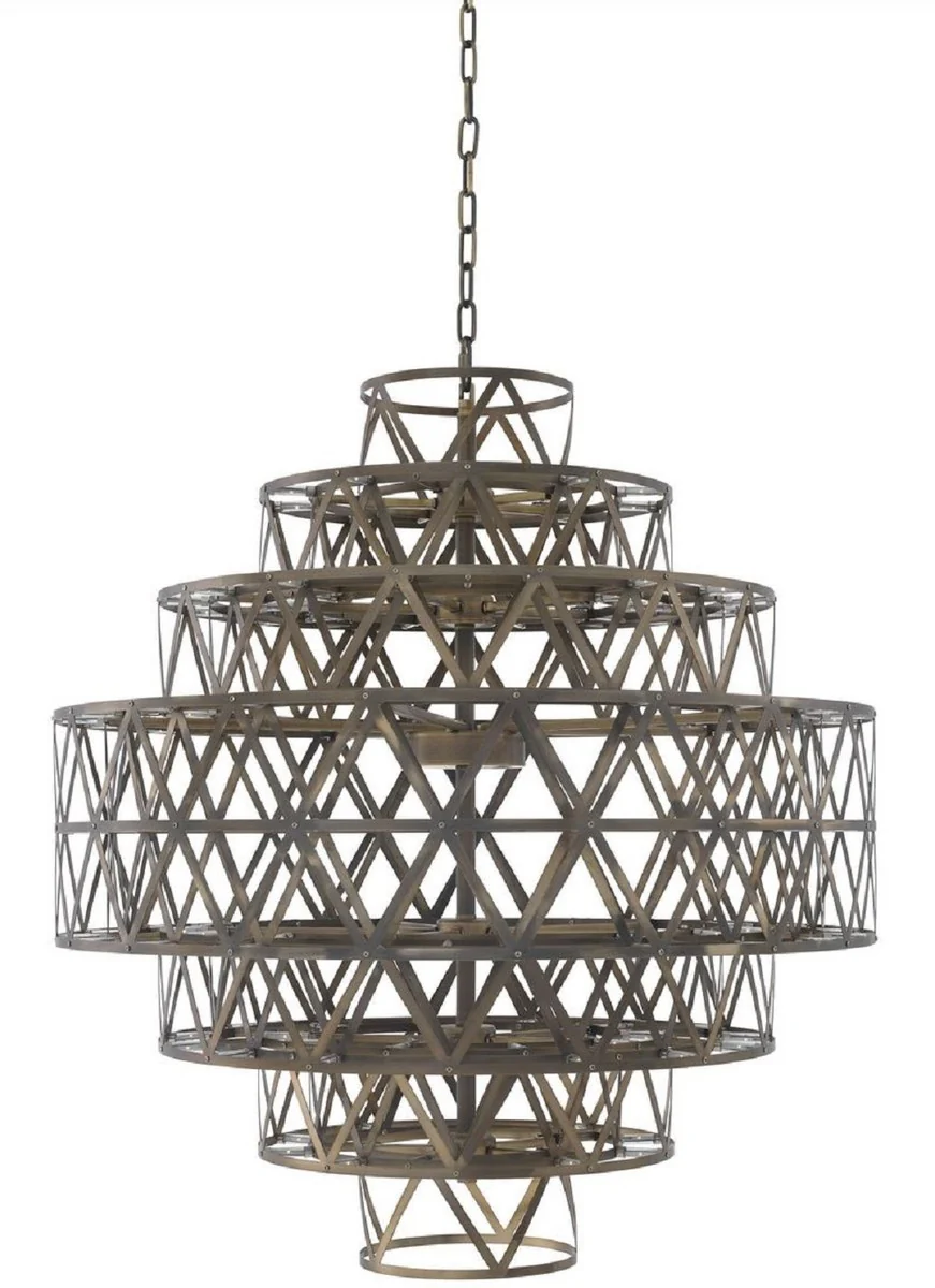 Casa Padrino araña de luces LED de lujo latón antiguo Ø 82 x H. 88,5 cm - Araña de Luces Redonda de Acero Inoxidable - Calidad de Lujo