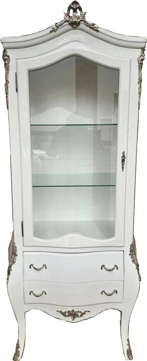 Casa Padrino vitrina barroco blanco / plata H. 185 cm - Muebles barrocos