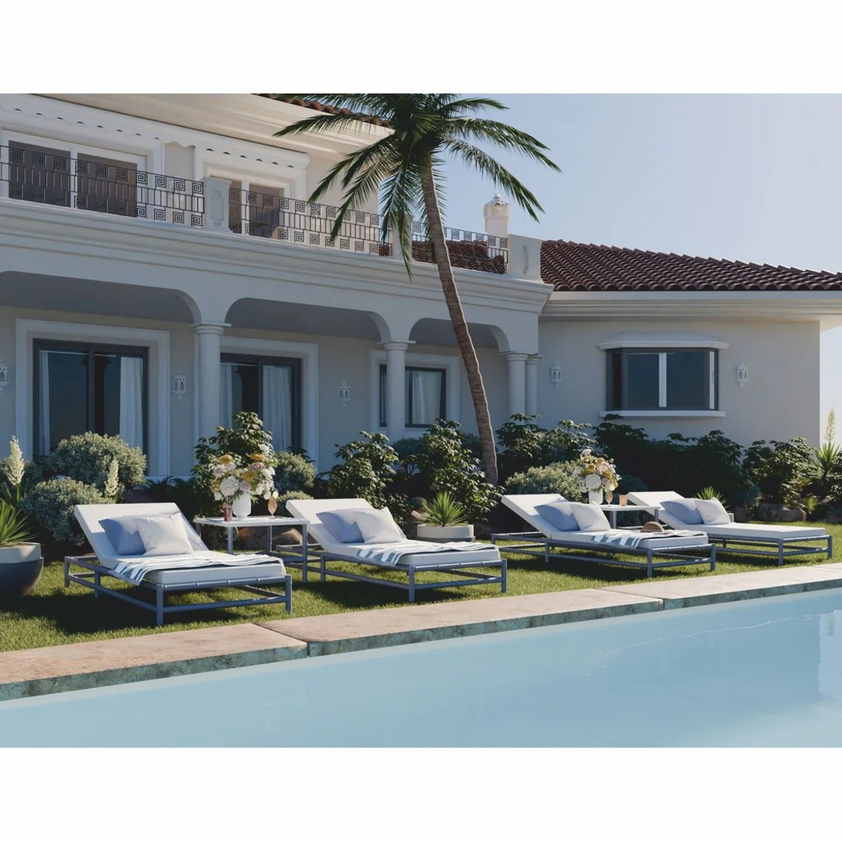 Casa Padrino Tumbona de Jard¨ªn de Lujo Gris / Blanco 210 cm - Muebles de Hotel y Jard¨ªn