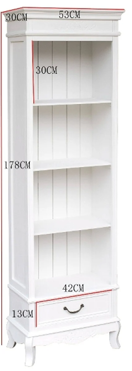 Casa Padrino Country Style Bookcase White 53 x 30 x H. 178 cm - Country Style Furniture