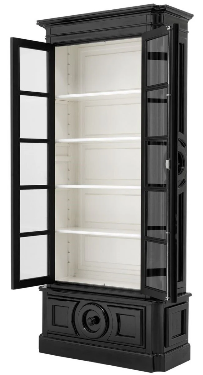 Casa Padrino Vitrina de Lujo Negro / Blanco 113 x 46 x H. 240 cm - Vitrina de Madera Maciza - Armario de Sala de Estar con 2 Puertas de Vidrio y Caj¨®n - Calidad de Lujo
