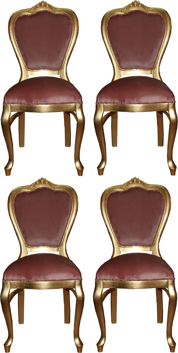 Casa Padrino Conjunto de Sillas de Comedor Barroco de Lujo Rosa / Oro 45 x 46 x H. 99 cm - 4 Sillas de Comedor Hechas a Mano - Muebles de Comedor Barrocos