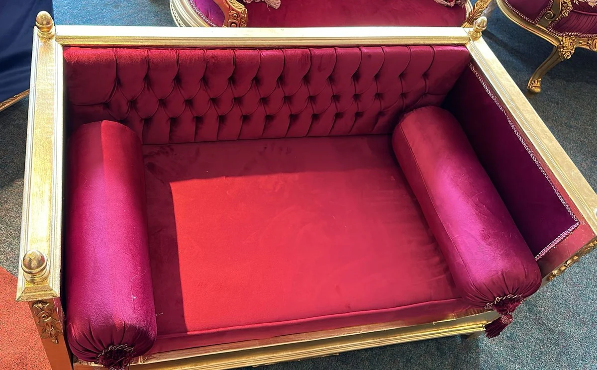 Casa Padrino cama de perro barroco púrpura / oro - Cama de perro de estilo antiguo hecha a mano - Magníficos muebles para perros en estilo barroco - Muebles barrocos para mascotas