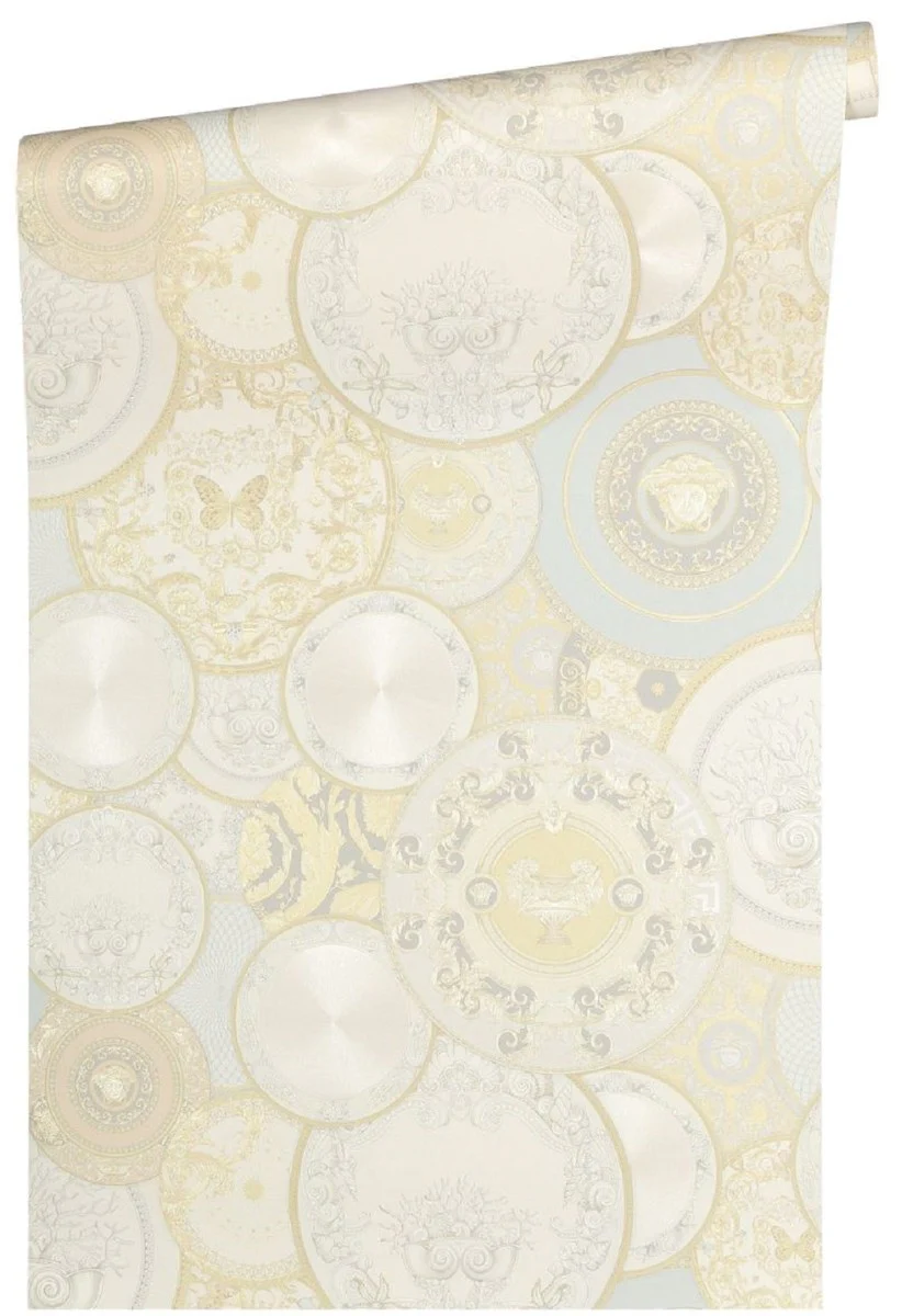 Papel pintado no tejido barroco diseñador Versace 349012 Les Etoiles de la Mer 2 beige / crema / blanco - Papel Tapiz de Diseño - Alta Calidad