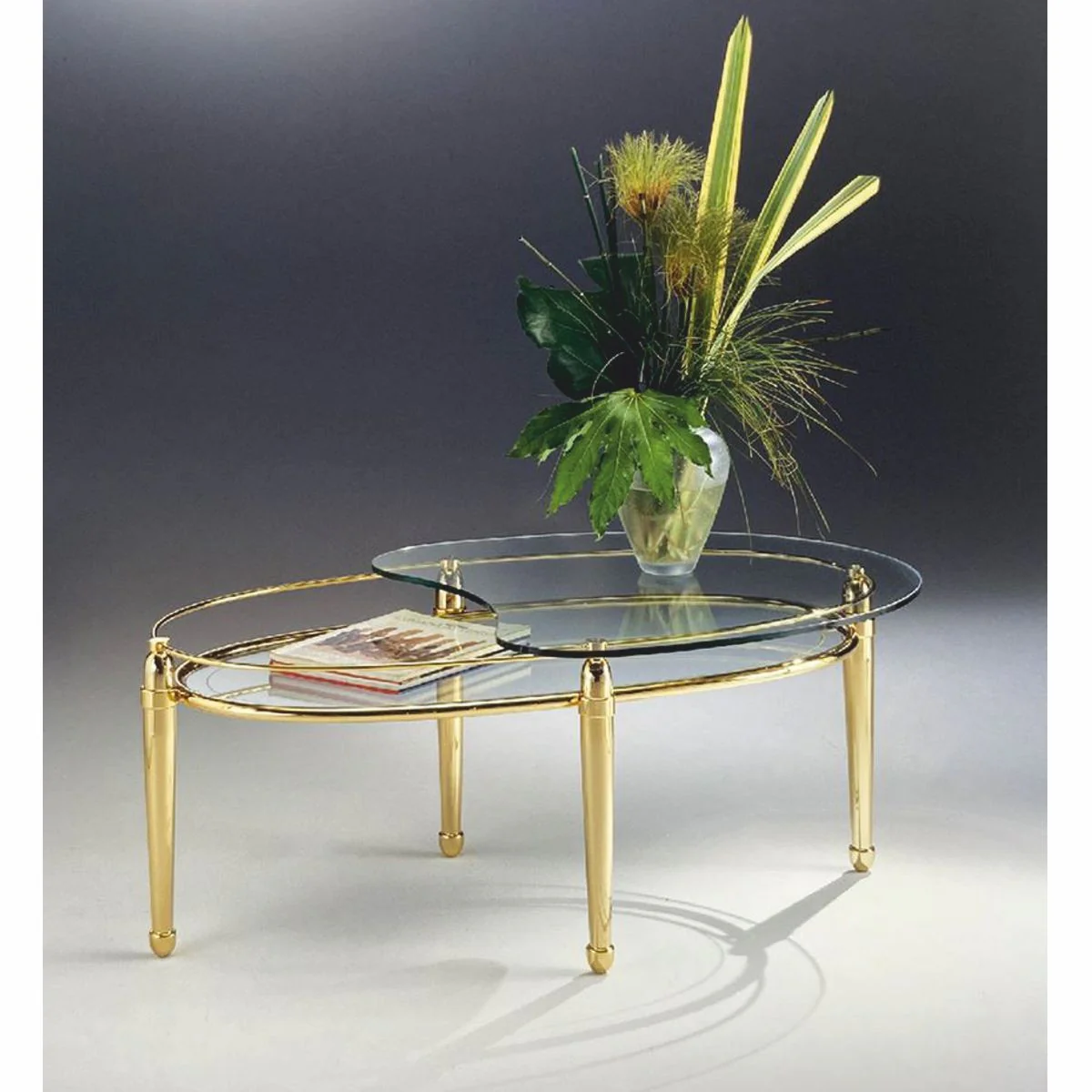 Casa Padrino mesa de centro de lat¨®n de lujo con tapa de vidrio 115 cm - Hecho en Italia