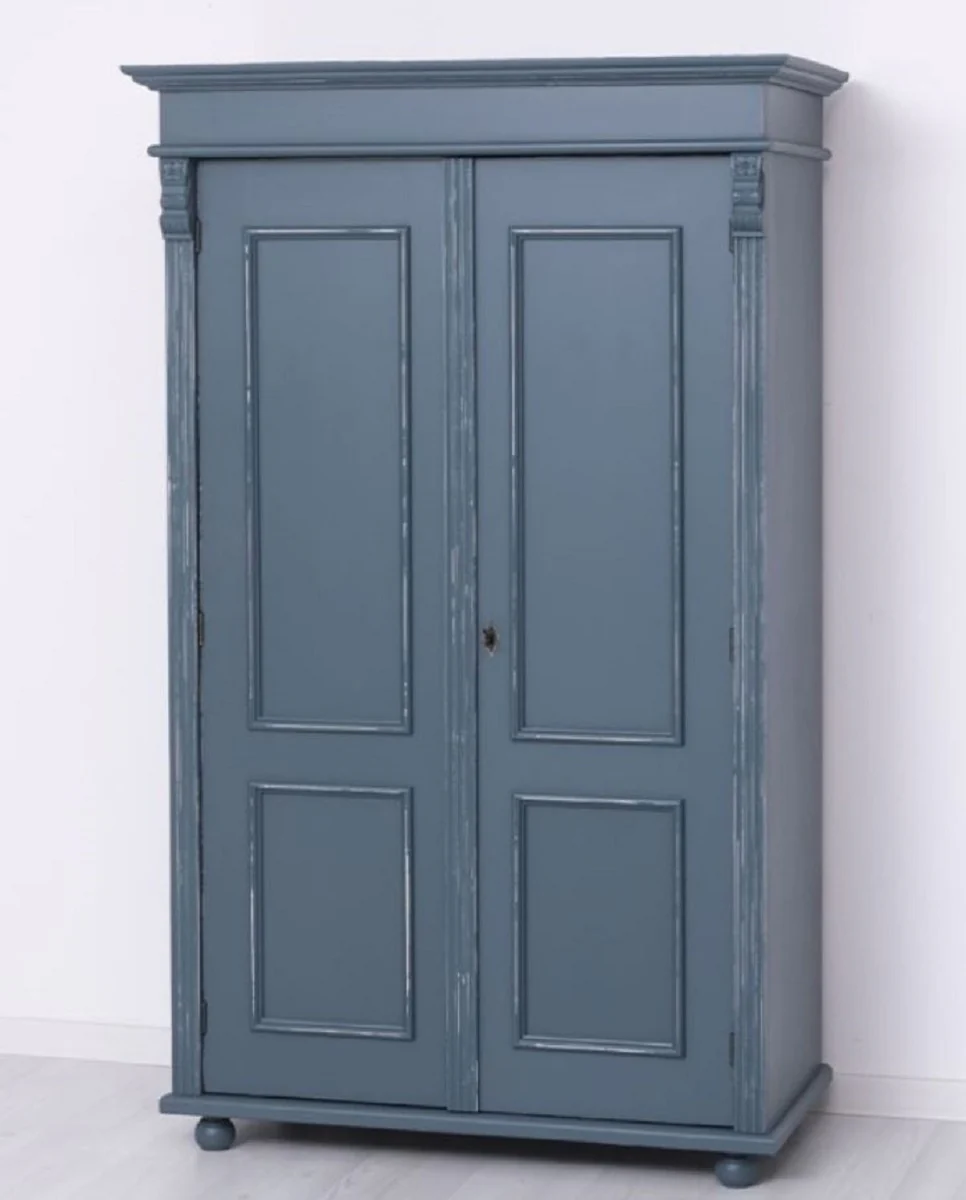 Casa Padrino armario de ropa de estilo campestre shabby chic azul antiguo 110 x 58 x A. 180 cm - Armario de dormitorio con 2 puertas - Muebles de dormitorio de estilo campestre shabby chic
