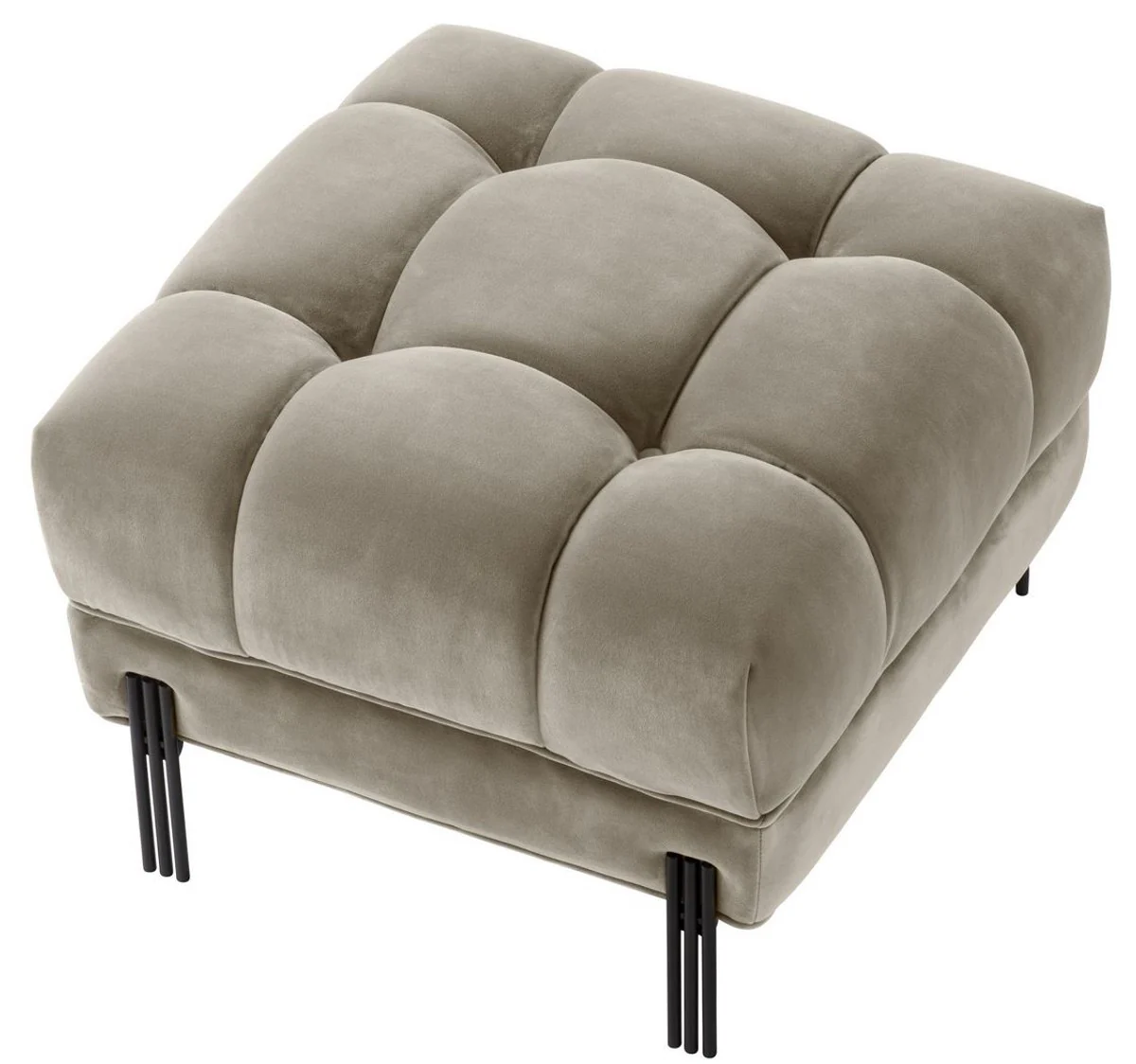 Casa Padrino taburete de pie de lujo greige / negro 59 x 59 x H. 43 cm - Taburete de Terciopelo con Patas de Acero Inoxidable - Muebles de Sal¨®n