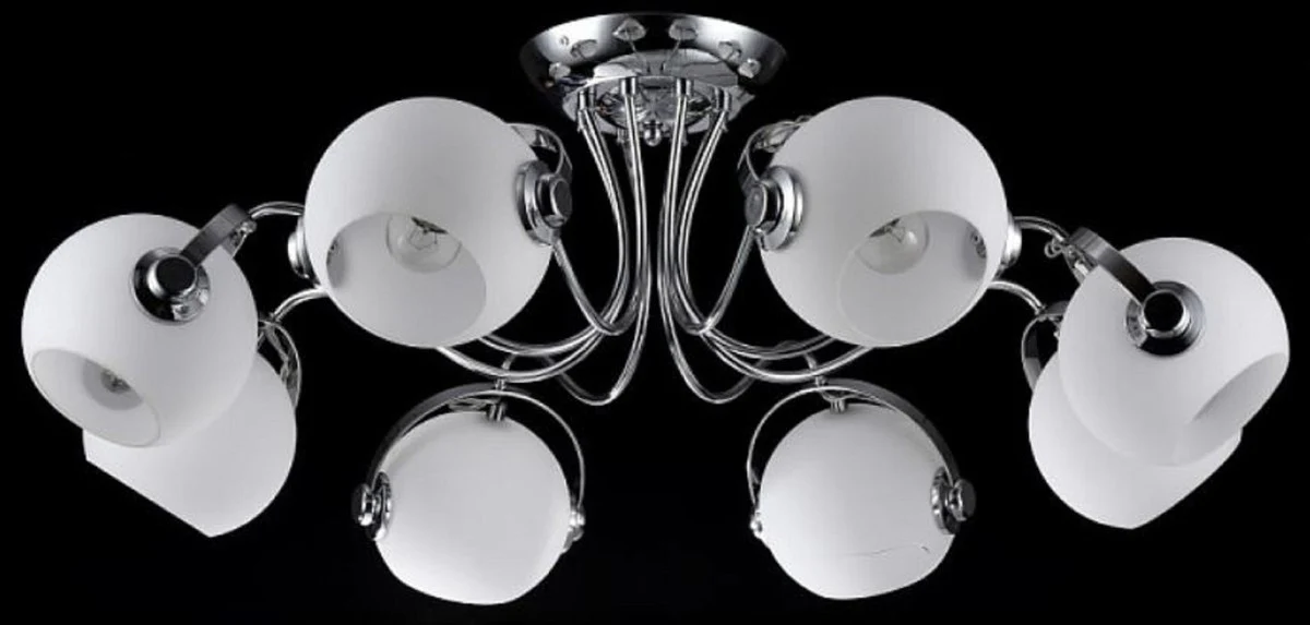 Casa Padrino lámpara de techo de diseño plata / blanco Ø 86 x H. 28 cm - Lámpara de Techo Moderna con Pantallas Esféricas