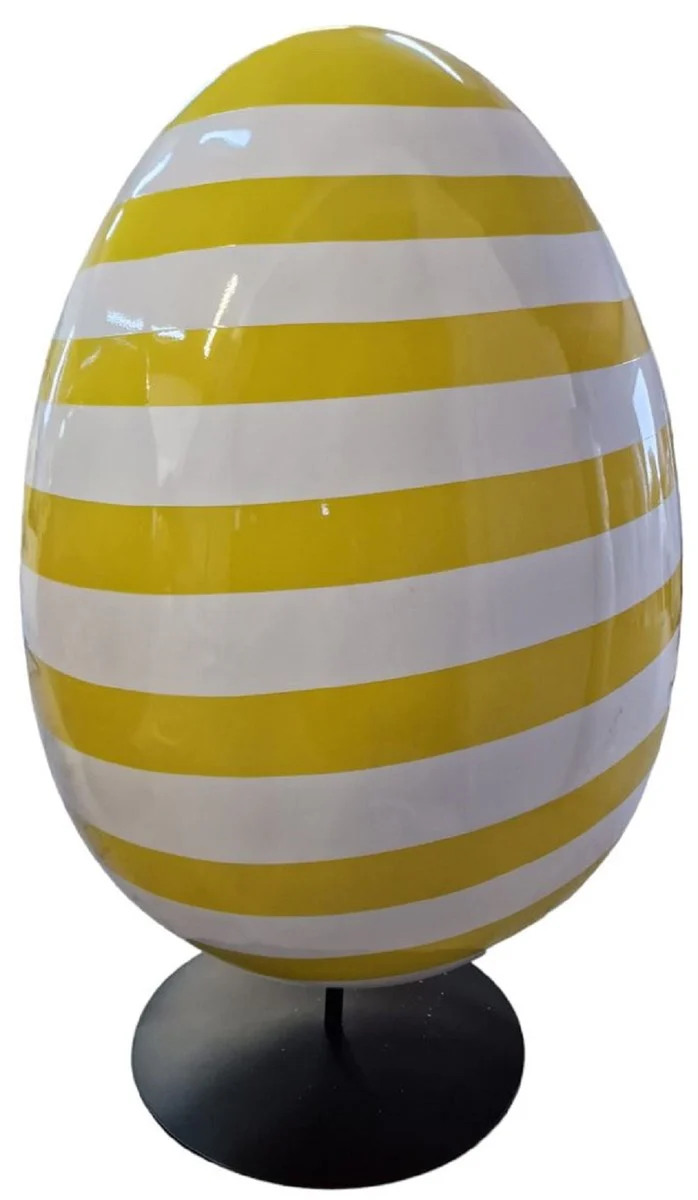 Casa Padrino Huevo de Pascua Decorativo XXL de Lujo con Soporte Blanco / Amarillo / Negro 75-95 cm