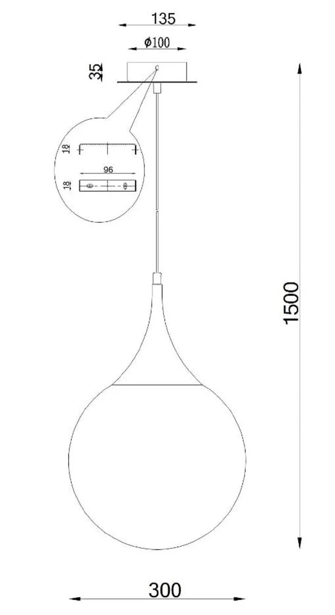 Casa Padrino lámpara colgante LED plata / blanco Ø 30 x H. 150 cm - Lámpara Colgante con Pantalla de Vidrio Esmerilado