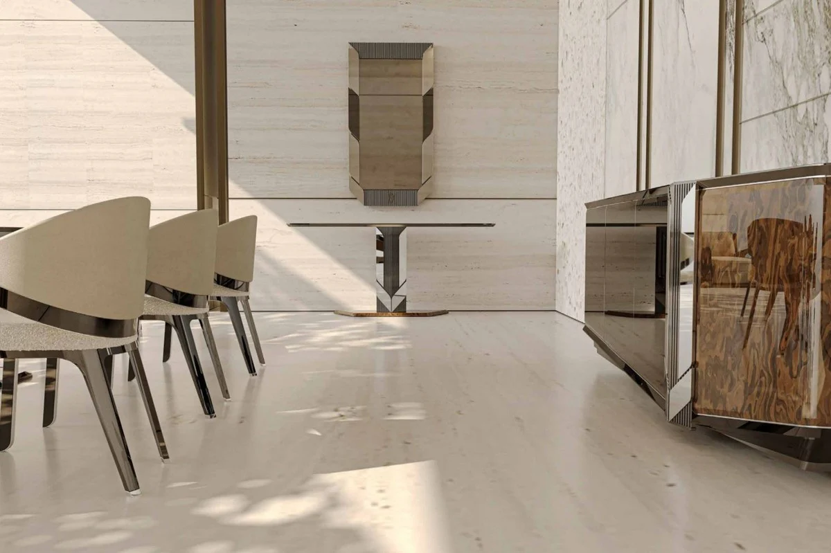 Casa Padrino consola de dise?o de lujo marr¨®n / negro / plata 160 x 36 x A. 90 cm - Mesa consola rectangular - Muebles de lujo - Muebles de dise?o - Muebles de hotel - Calidad de lujo