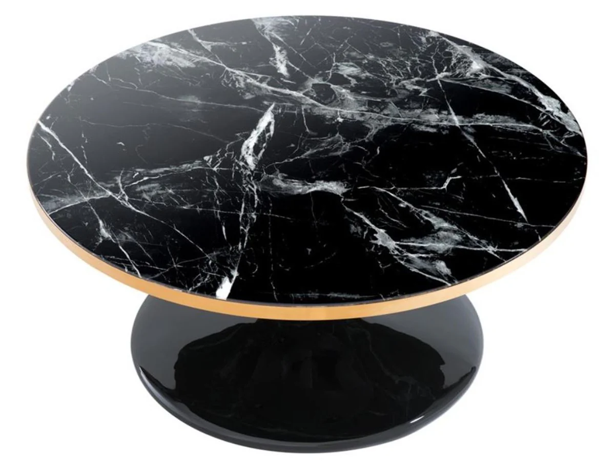Casa Padrino luxury coffee table Black / brass colors Ø 90 x H. 41 cm - Luxury Coffee Table