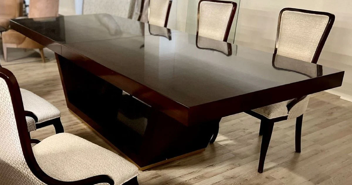Casa Padrino mesa de comedor de lujo marr¨®n / oro 300-400 x 110 x A. 78 cm - Mesa de comedor extensible de madera maciza - Muebles de comedor de lujo italianos - Calidad de lujo - Hecho en Italia