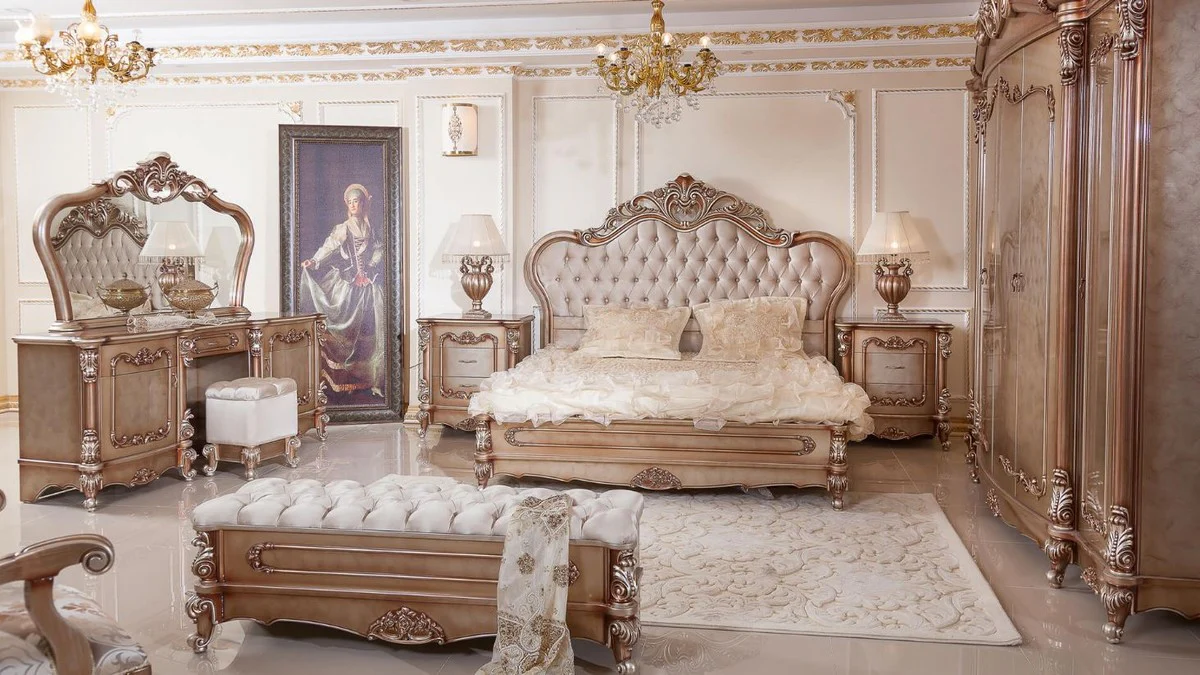 Casa Padrino armario de dormitorio barroco de lujo cobre / plata - Magn¨ªfico guardarropa de madera maciza con 6 puertas - Muebles de dormitorio y hotel barroco - Noble y Magn¨ªfico