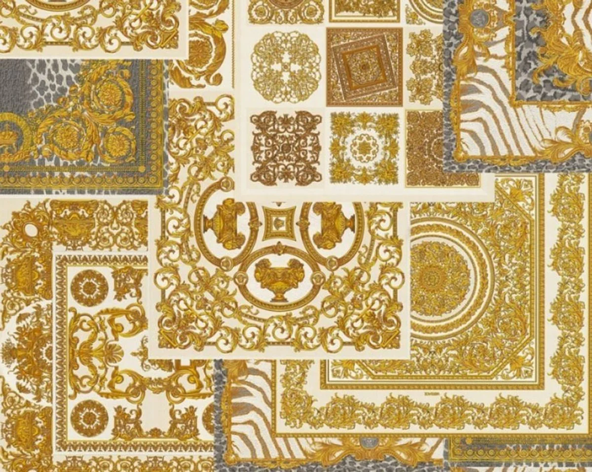 Papel Pintado no Tejido Barroco de Diseño Versace IV 37048-4 - Beige / Oro / Blanco - Papel Pintado de Diseño - Alta Calidad