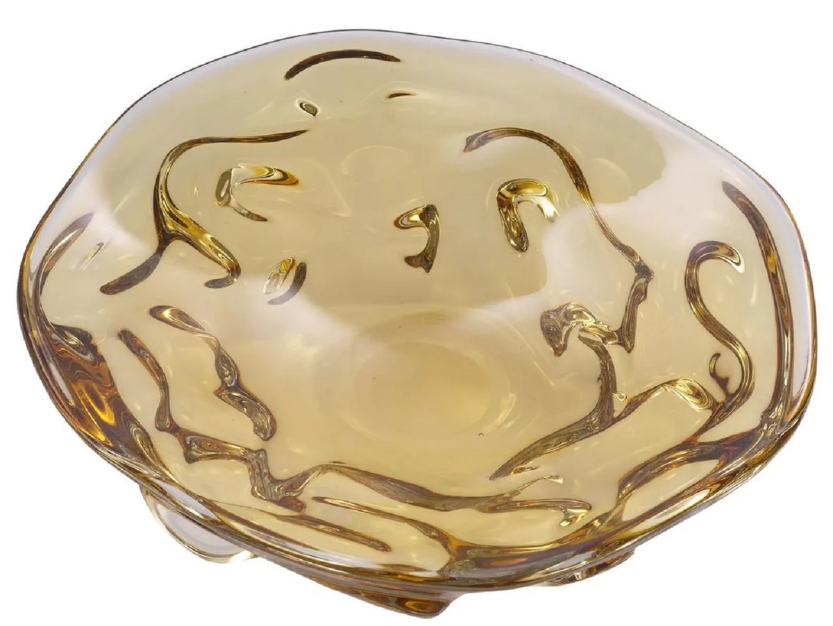 Casa Padrino cuenco de vidrio de lujo amarillo Ø 27,5 x A. 7 cm - Frutero decorativo de vidrio soplado a mano - Accesorios decorativos de vidrio - Colección de Lujo