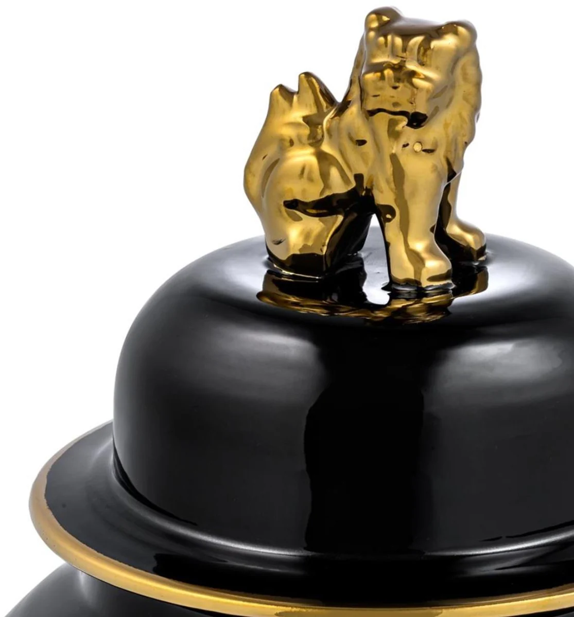 Casa Padrino jarrón decorativo de lujo negro / oro Ø 54 x H. 115 cm - Jarrón Chino de Porcelana con Tapa