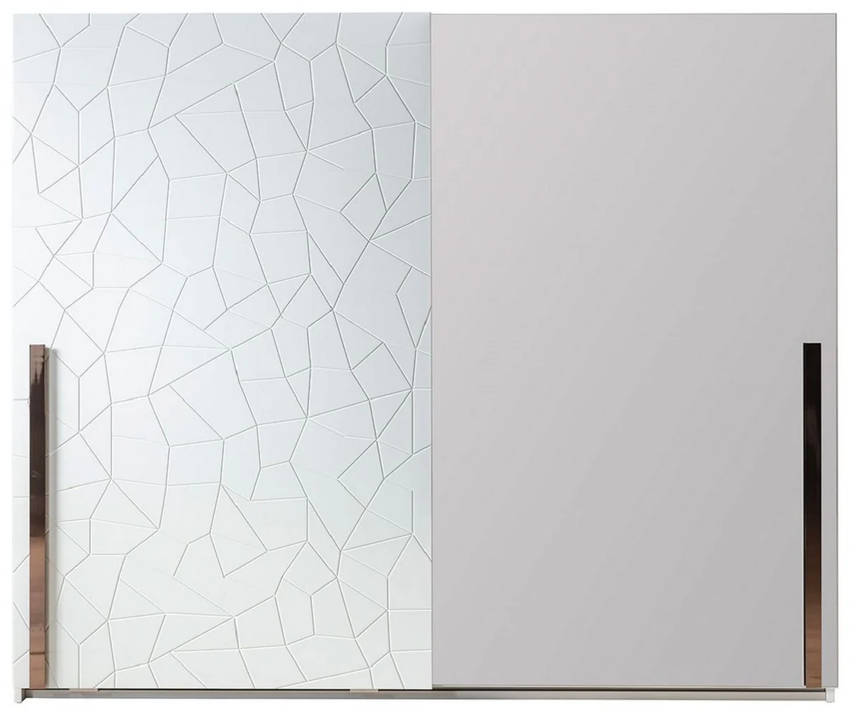 Casa Padrino armario de dormitorio de lujo blanco / cobre 260 x 70 x A. 220 cm - Armario de madera maciza con 2 puertas correderas - Muebles de dormitorio de lujo