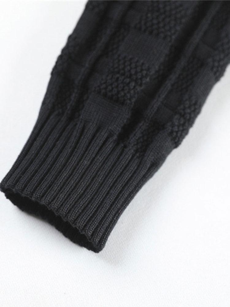 Slim Fit Knitted Plaid Paneled Hooded Sweater