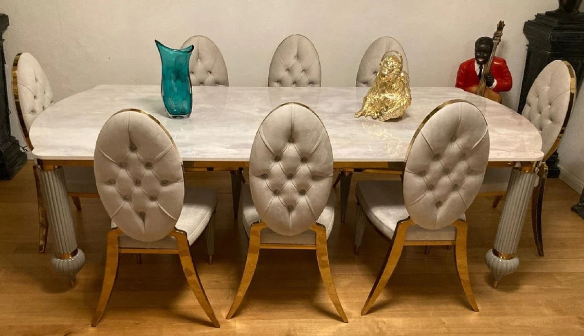 Casa Padrino conjunto de 4 sillas de comedor Art Deco de lujo gris / oro 50 x 58 x A. 109,5 cm - Sillas de cocina elegantes - Muebles de comedor - Muebles Art Deco de lujo