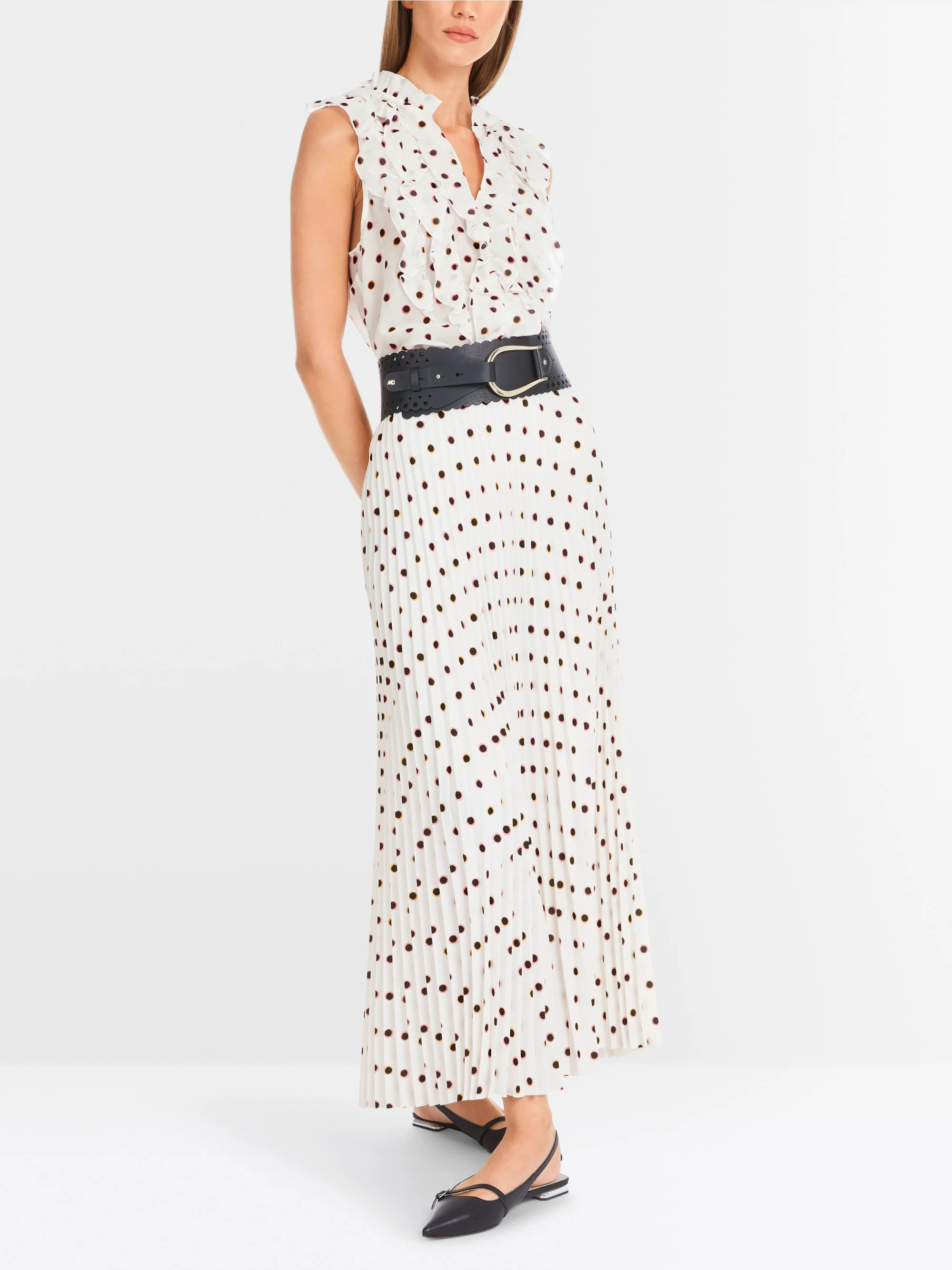 Marc-Cain Maxi Pleated Skirt with Polka Dot Print