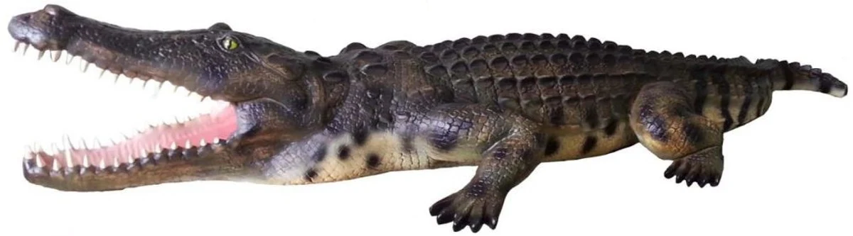 Casa Padrino escultura decorativa cocodrilo verde / negro / beige 320 cm - Enorme figura de jardín de tamaño natural - Decoración de Jardín