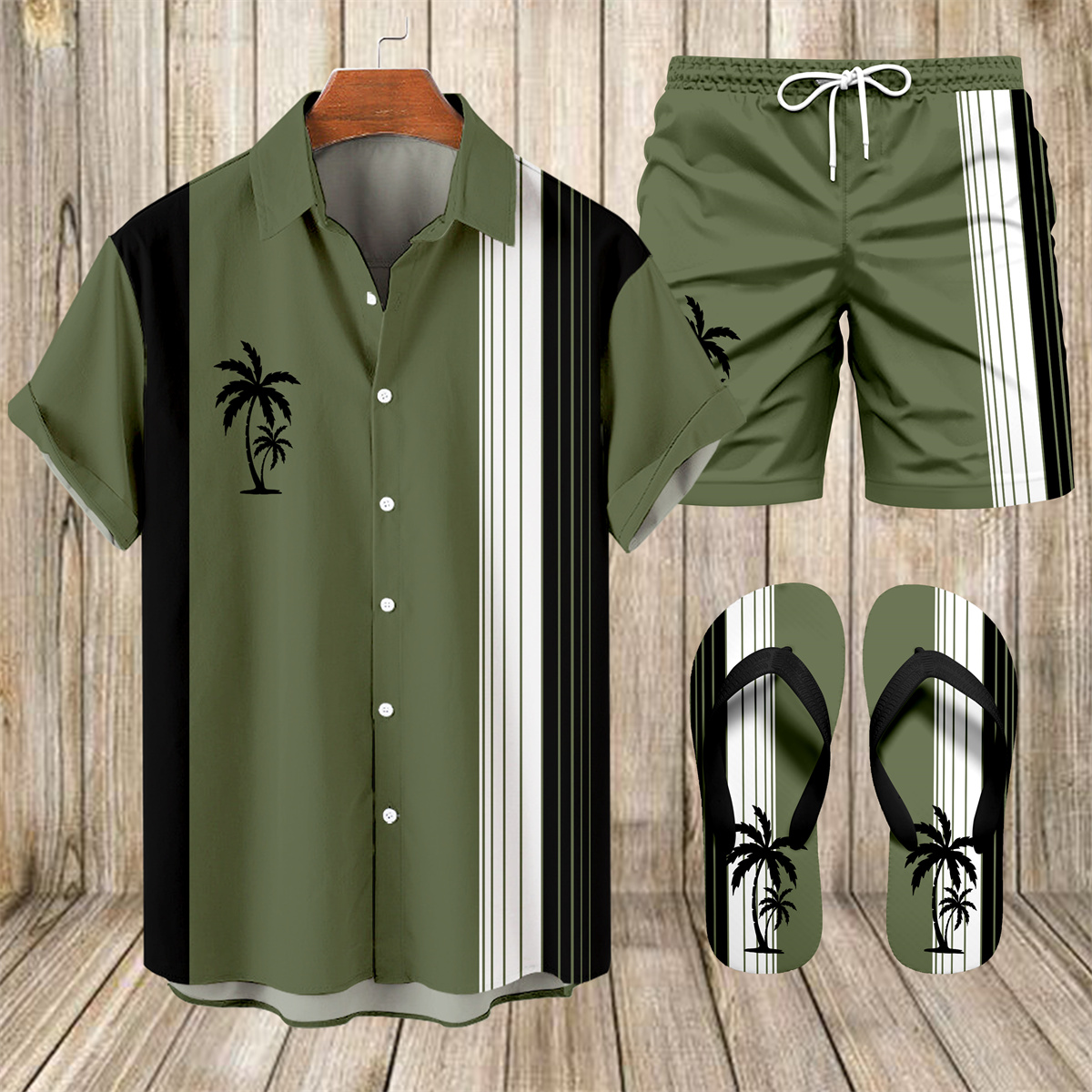Suitmens Men's Hawaii Vacations Print Shirt Three-Piece Set 058