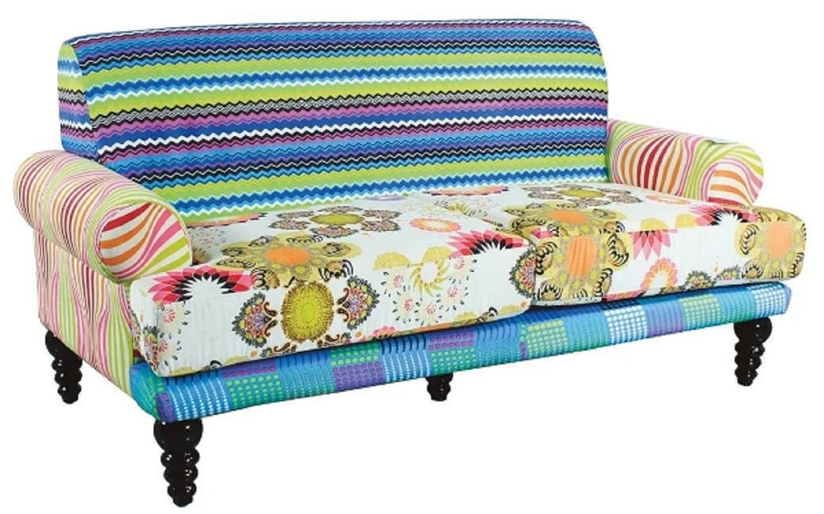 Casa Padrino sofá de la casa de diseño multicolor / negro 185 x 87 x H. 90 cm - Muebles de Lujo