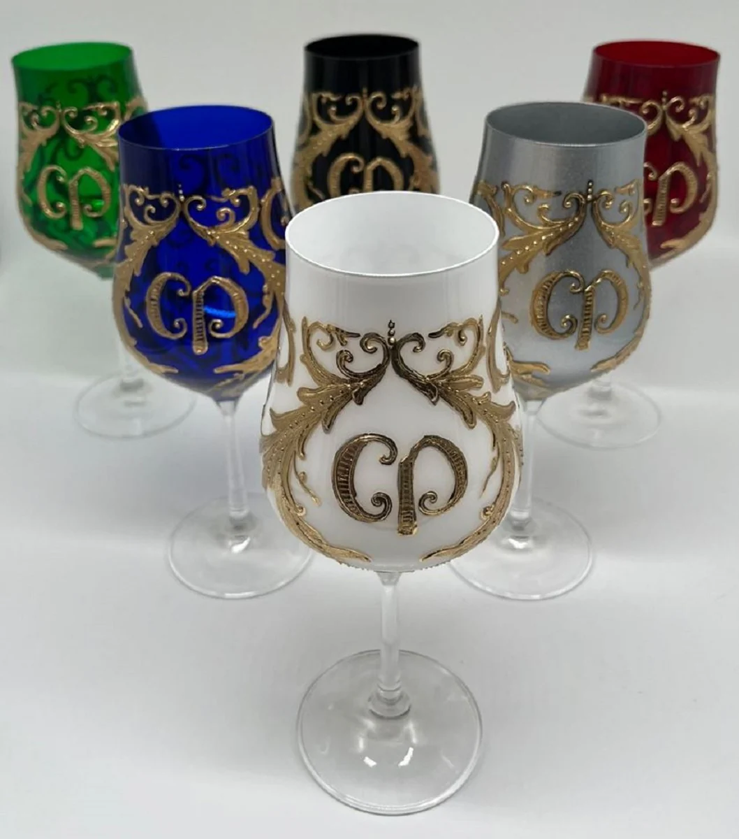 Casa Padrino conjunto de copas de vino barrocos de lujo colorido / oro - Copas de vino con ba?o de oro de 24 quilates