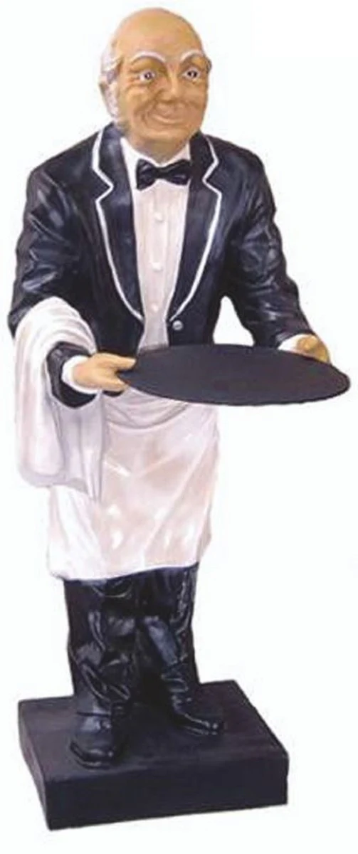 Casa Padrino figura decorativa XXL de lujo mayordomo negro / blanco / multicolor A. 80 cm - Escultura decorativa de camarero XXL - Accesorios decorativos
