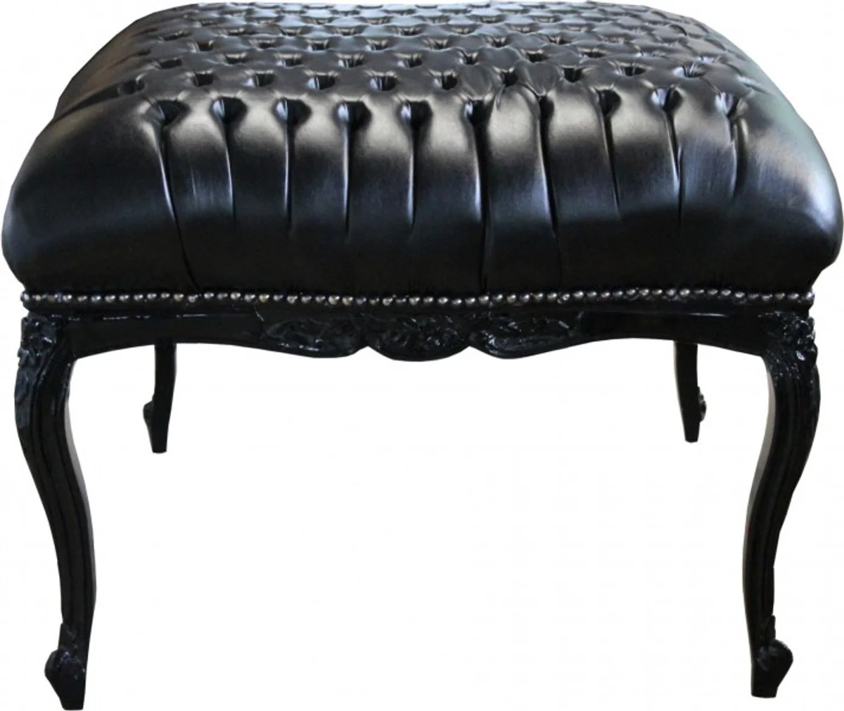 Casa Padrino barroco enorme heces Negro / Negro de cuero mira 88 x 88 cm - muebles barrocos