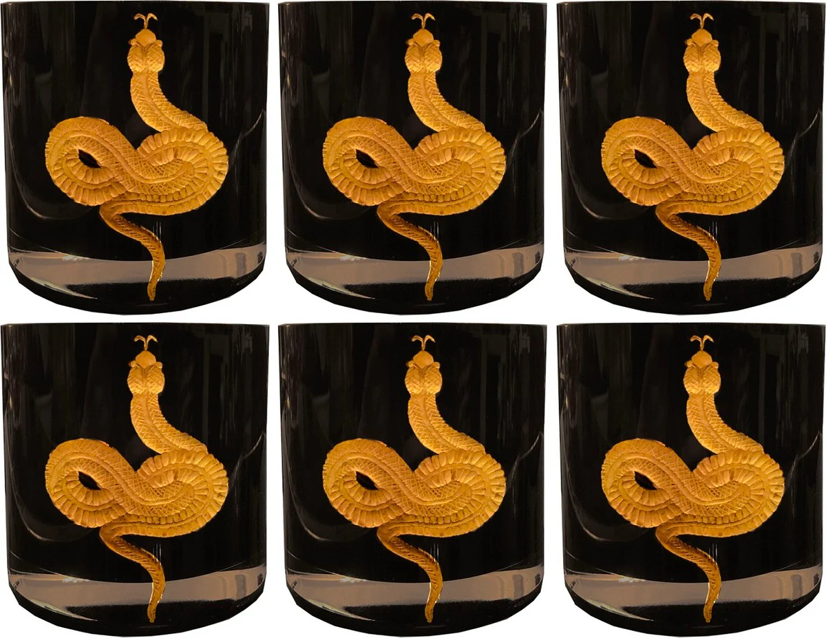 Casa Padrino conjunto de 6 copas de whisky serpiente negro / oro ? 8 x A. 9 cm - Copas de whisky hechos y grabados a mano - Accesorios para Hoteles y Restaurantes - Calidad de Lujo