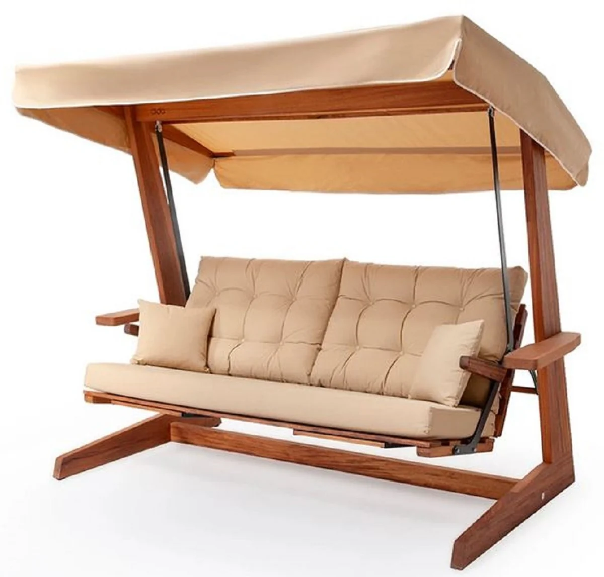 Casa Padrino columpio de Hollywood de lujo beige / marrón - Columpio de jardín con toldo para el sol - Muebles de Jardín - Muebles de Lujo - Instalación de jardín de lujo