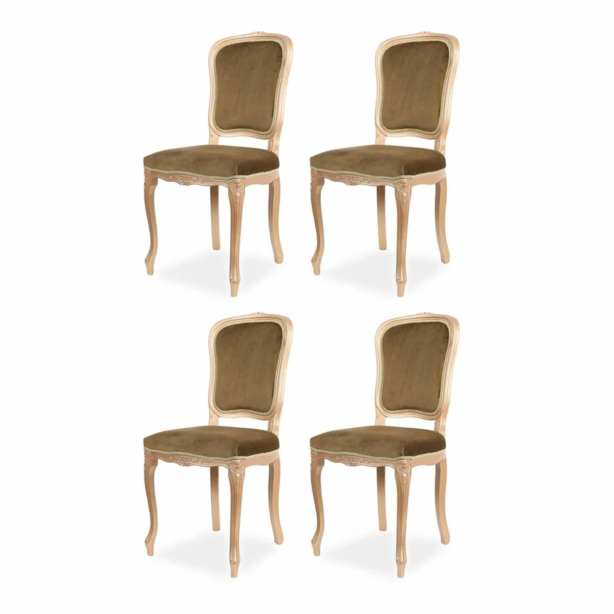 Casa Padrino conjunto de 4 sillas de comedor barrocos de lujo verde oliva / beige A. 100 cm - Muebles barrocos