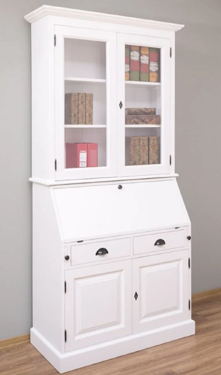 Casa Padrino armario de oficina de estilo campestre blanco 110 x 49 x A. 219 cm - Armario de madera maciza - Armario de libros - Armario de sal¨®n - Muebles de estilo campestre