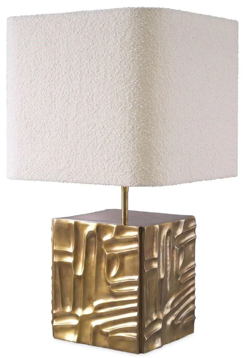 Casa Padrino lámpara de mesa de lujo latón vintage / crema 35 x 35 x A. 62 cm - Lámpara de escritorio con pantalla cuadrada terciopelo - Lámparas de mesa de lujo - Lámparas de escritorio de lujo